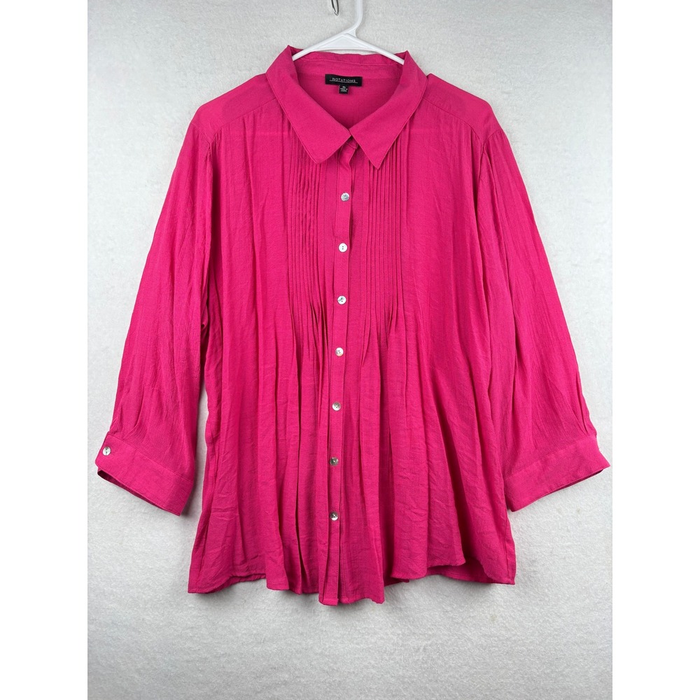 Notations Pintuck Blouse Womens XL Button Down Vibrant